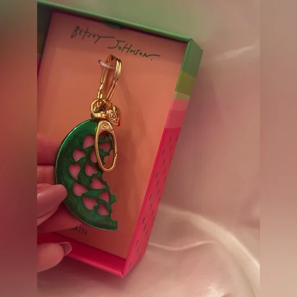 NIB Betsey Johnson Watermelon Slice Bag Charm Key Chain - Picture 3 of 7